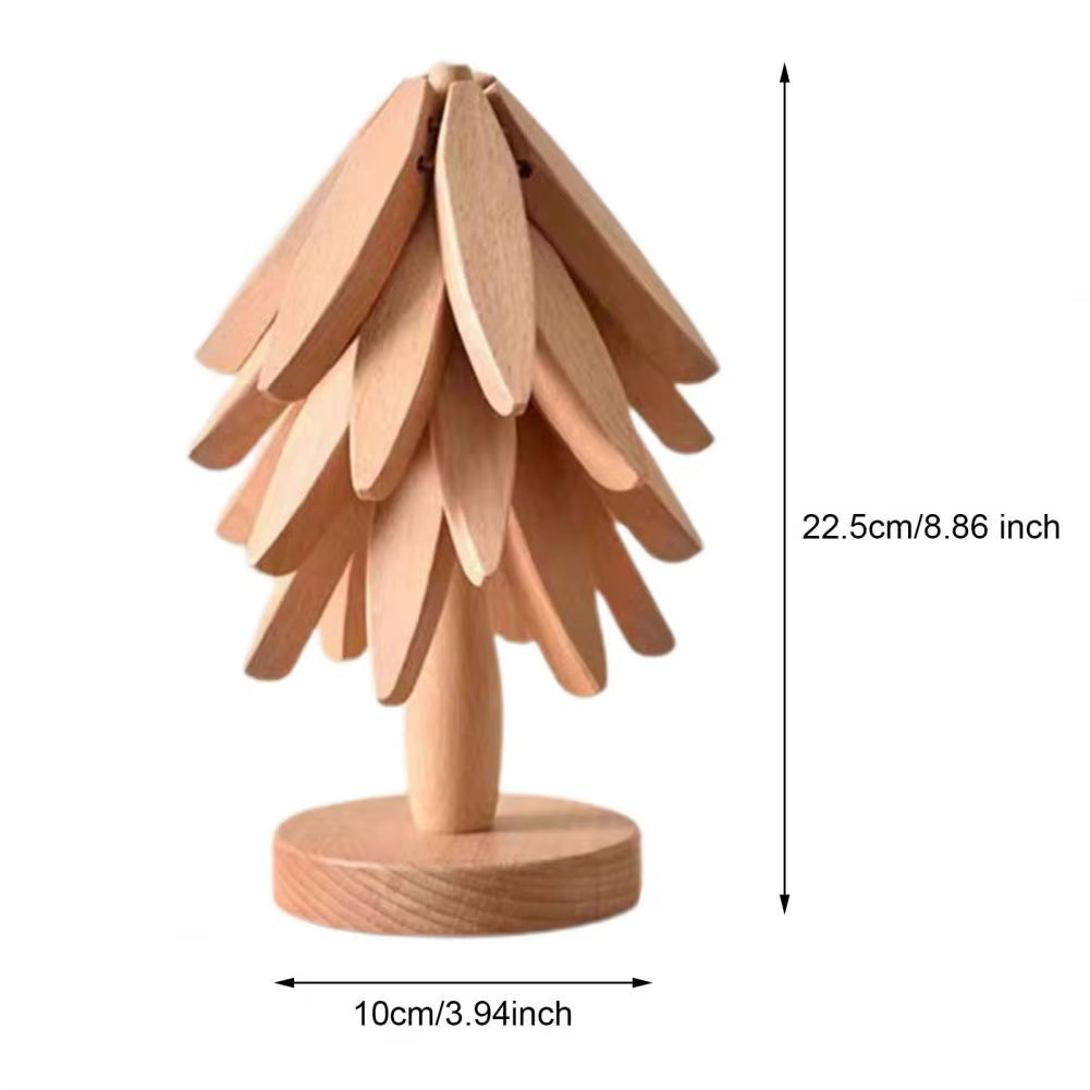 Christmas Tree Coaster with Base 3 Layers Tree Shape Wooden Trivet Anti-Scald Countertop Pot Pan Coffee Tea Cup Holder Home