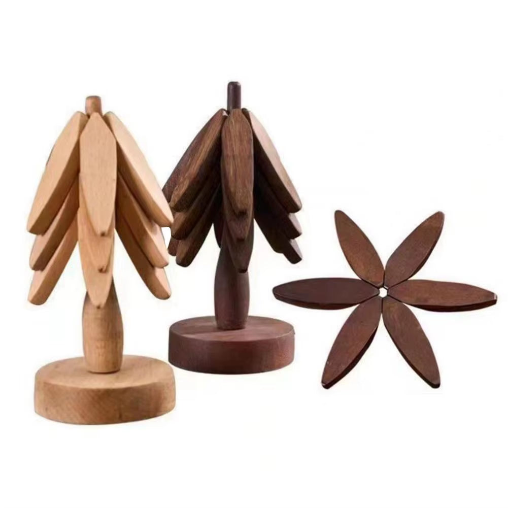 Christmas Tree Coaster with Base 3 Layers Tree Shape Wooden Trivet Anti-Scald Countertop Pot Pan Coffee Tea Cup Holder Home