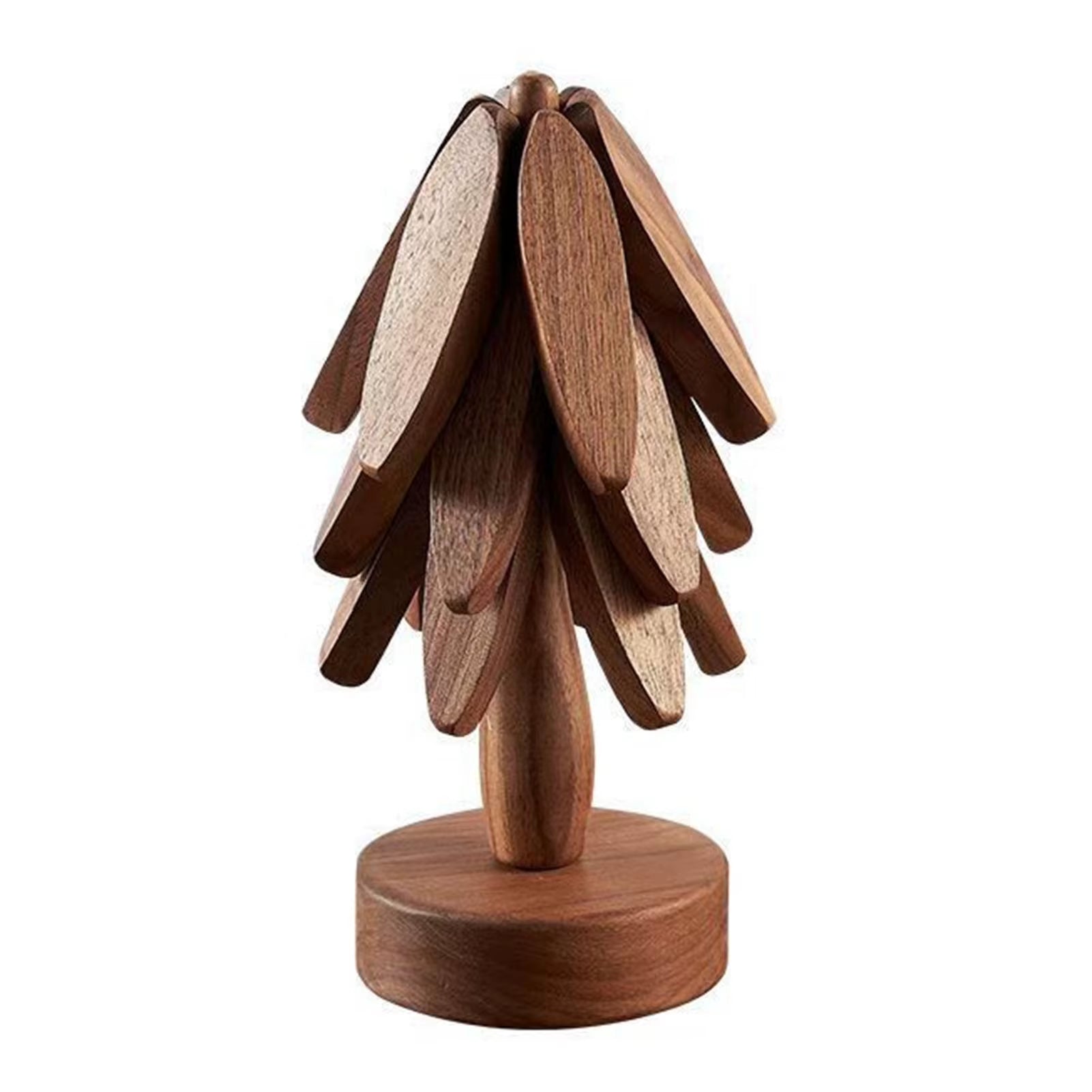 Christmas Tree Coaster with Base 3 Layers Tree Shape Wooden Trivet Anti-Scald Countertop Pot Pan Coffee Tea Cup Holder Home